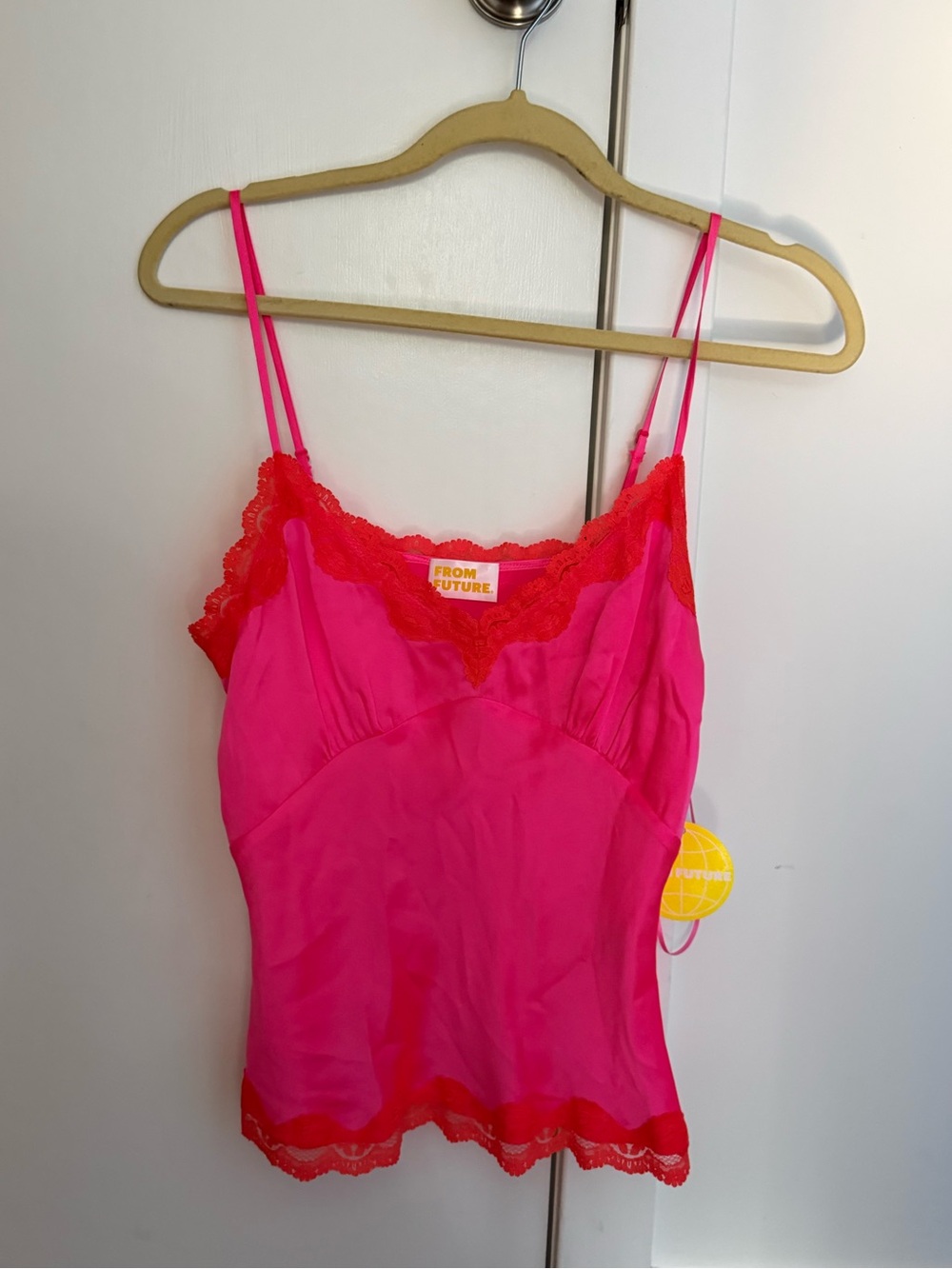 From Future Neon Pink & Orange Lace Silk Cami